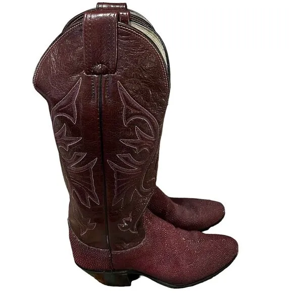 Olathe‎ Stingray Boots &amp; Leather Maroon  Western  Cowgirl 5.5  USA Made