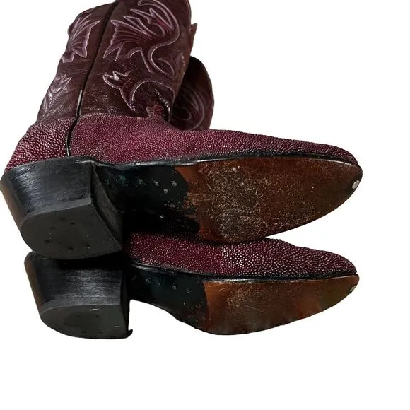 Olathe‎ Stingray Boots &amp; Leather Maroon  Western  Cowgirl 5.5  USA Made