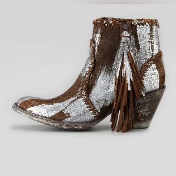 Old Gringo Adela Leather Ankle Boots Size 8 B Silver Brown Tassel Distressed LNC