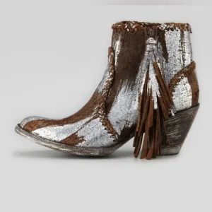 Old Gringo Adela Leather Ankle Boots Size 8 B Silver Brown Tassel Distressed LNC