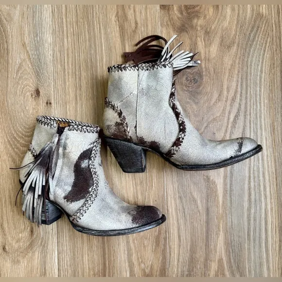 Old Gringo Adela Leather Ankle Boots Size 8 B Silver Brown Tassel Distressed LNC