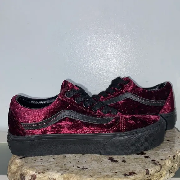 Old Skool Platform 'Crushed Velvet Skate Shoes- Burnt Russet' Women’s Size 7