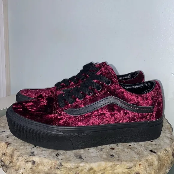 Old Skool Platform 'Crushed Velvet Skate Shoes- Burnt Russet' Women’s Size 7