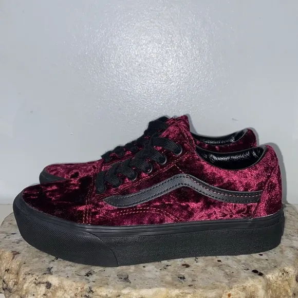 Old Skool Platform 'Crushed Velvet Skate Shoes- Burnt Russet' Women’s Size 7