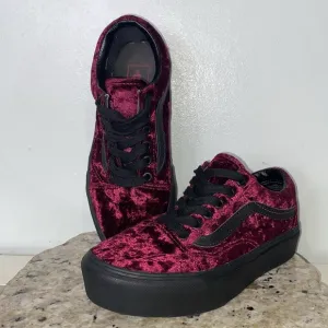 Old Skool Platform 'Crushed Velvet Skate Shoes- Burnt Russet' Women’s Size 7