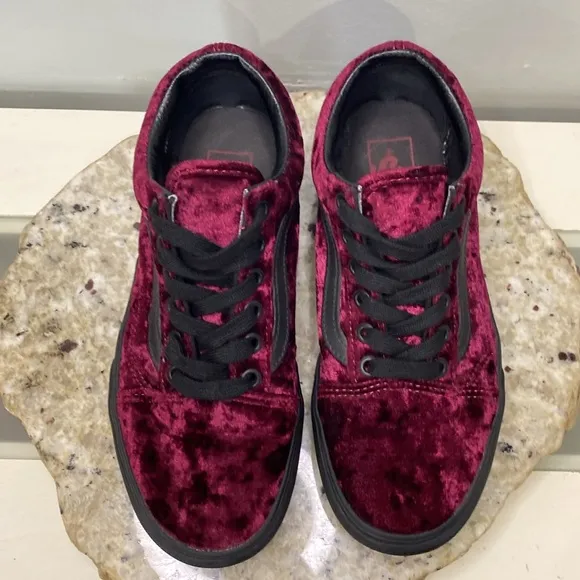 Old Skool Platform 'Crushed Velvet Skate Shoes- Burnt Russet' Women’s Size 7