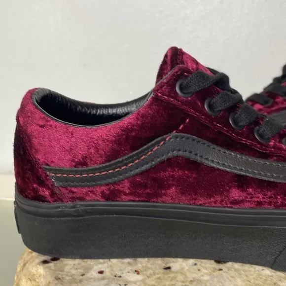 Old Skool Platform 'Crushed Velvet Skate Shoes- Burnt Russet' Women’s Size 7