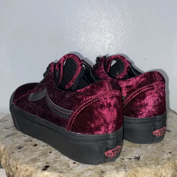 Old Skool Platform 'Crushed Velvet Skate Shoes- Burnt Russet' Women’s Size 7