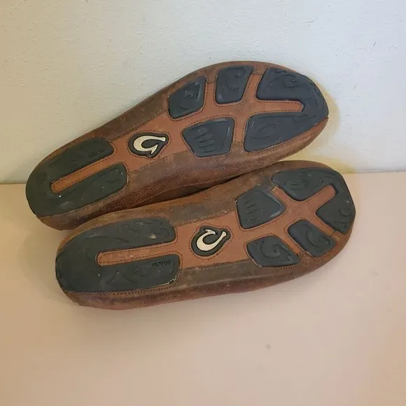 Olukai 12 Brown Leather Loafers Driving Shoes Derby Comfort Moc Toe Akepa Moc