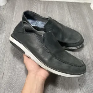 OluKai Kalia Slip-On Comfort Shoes Black Leather Men’s 12 / 45  $140