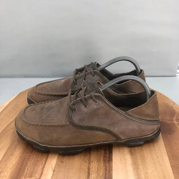 OluKai Kupa'a Sneakers Mens 8 Brown Leather Saddle Slip On Lace Up Comfort Shoes