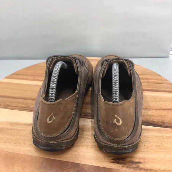 OluKai Kupa'a Sneakers Mens 8 Brown Leather Saddle Slip On Lace Up Comfort Shoes