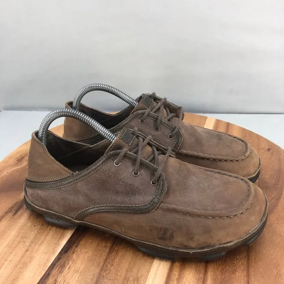 OluKai Kupa'a Sneakers Mens 8 Brown Leather Saddle Slip On Lace Up Comfort Shoes