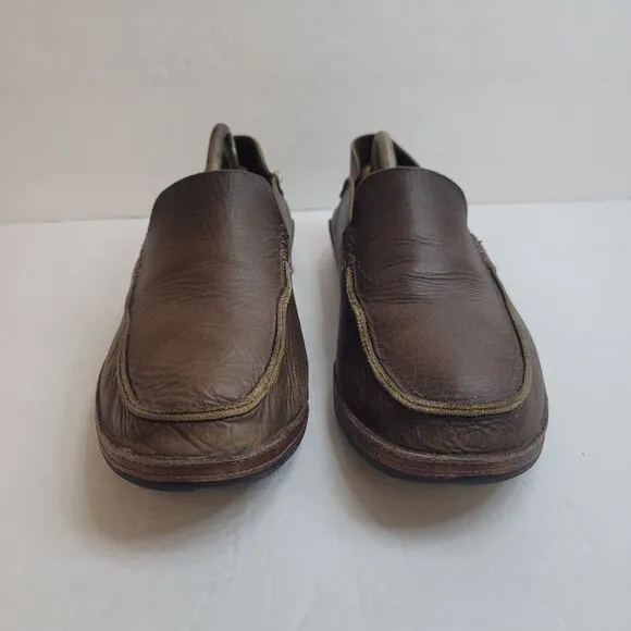 Olukai Men Ni'O Leather Slip On Shoes Size 10.5 Brown Office Fisherman Old Money