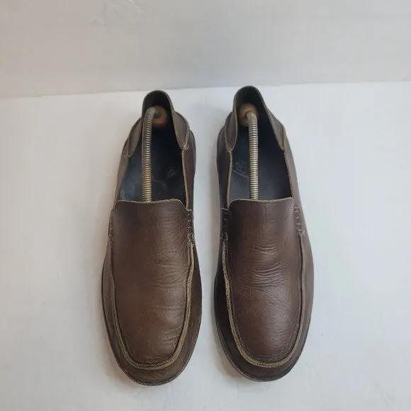 Olukai Men Ni'O Leather Slip On Shoes Size 10.5 Brown Office Fisherman Old Money