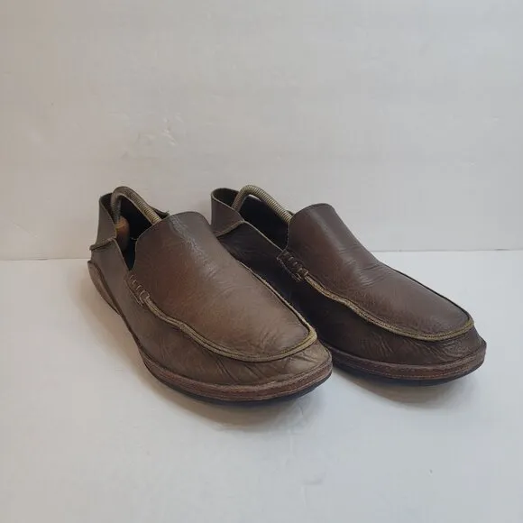 Olukai Men Ni'O Leather Slip On Shoes Size 10.5 Brown Office Fisherman Old Money