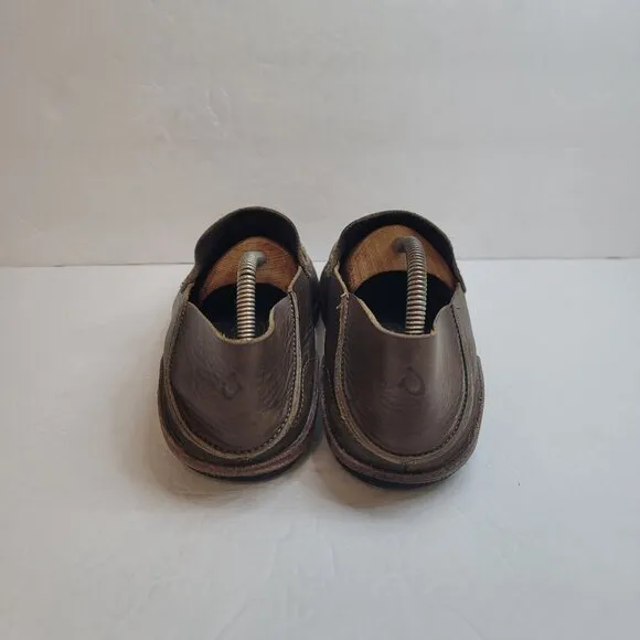 Olukai Men Ni'O Leather Slip On Shoes Size 10.5 Brown Office Fisherman Old Money