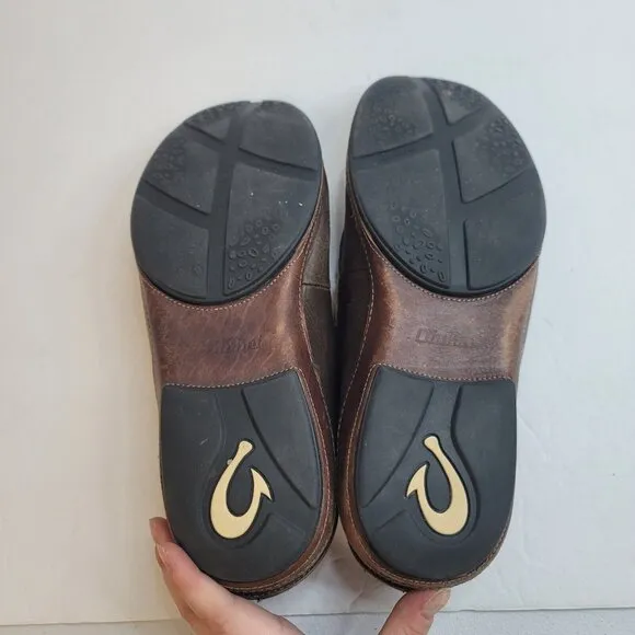Olukai Men Ni'O Leather Slip On Shoes Size 10.5 Brown Office Fisherman Old Money
