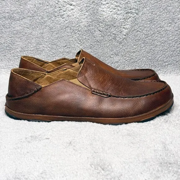 Olukai Moloa Mens Size 16 Slip On Loafers Shoes Brown Leather 10128-AR34