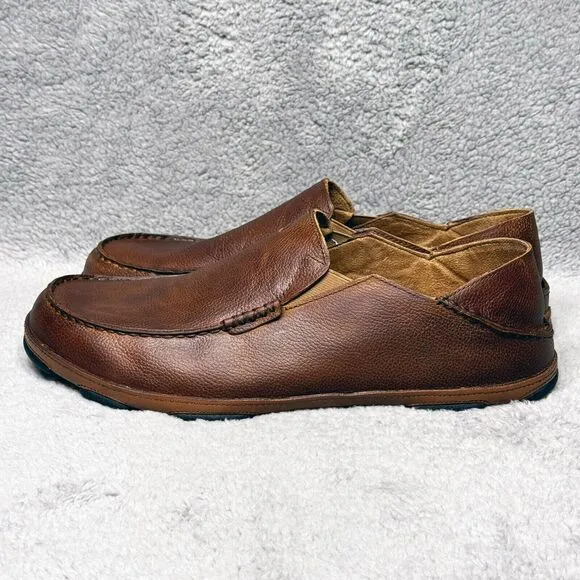 Olukai Moloa Mens Size 16 Slip On Loafers Shoes Brown Leather 10128-AR34