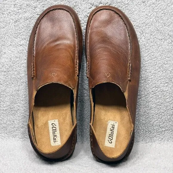 Olukai Moloa Mens Size 16 Slip On Loafers Shoes Brown Leather 10128-AR34