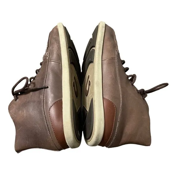 Olukai Nalukai Brown Leather Lace Up Ankle Chukka Boots Mens Size 8.5