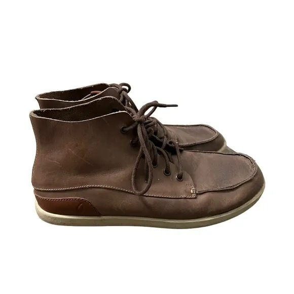 Olukai Nalukai Brown Leather Lace Up Ankle Chukka Boots Mens Size 8.5