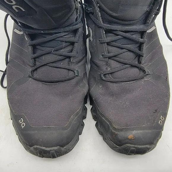 On Cloudrock Mens 11.5 Black Waterproof Hiking Boots Casual Athletic Outdoors