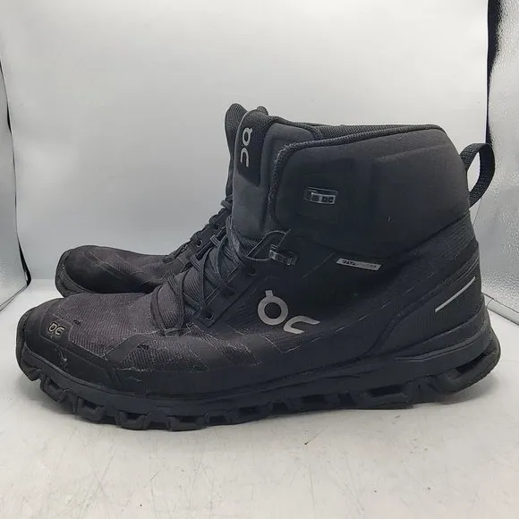 On Cloudrock Mens 11.5 Black Waterproof Hiking Boots Casual Athletic Outdoors