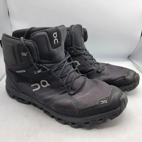 On Cloudrock Mens 11.5 Black Waterproof Hiking Boots Casual Athletic Outdoors
