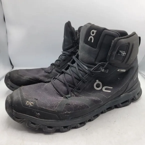 On Cloudrock Mens 11.5 Black Waterproof Hiking Boots Casual Athletic Outdoors