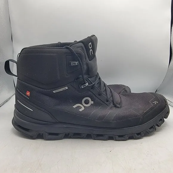 On Cloudrock Mens 11.5 Black Waterproof Hiking Boots Casual Athletic Outdoors