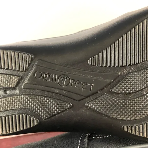OrthoFeet Women's Solerno Casual Shoes Black Leather Size 7.5 Wide