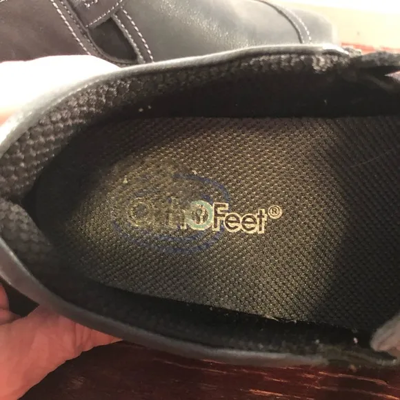 OrthoFeet Women's Solerno Casual Shoes Black Leather Size 7.5 Wide