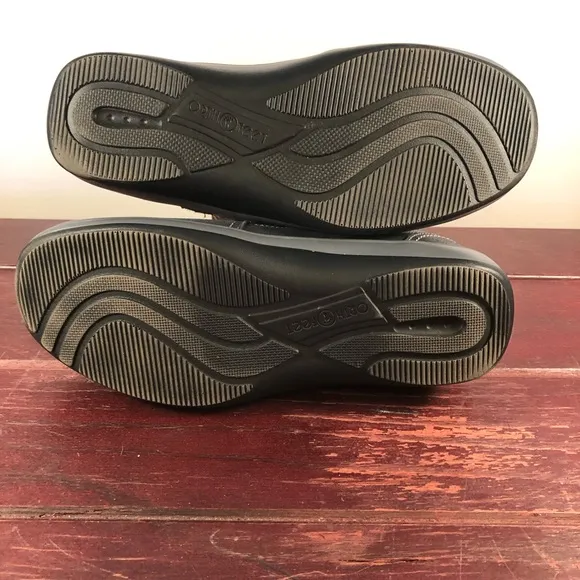 OrthoFeet Women's Solerno Casual Shoes Black Leather Size 7.5 Wide