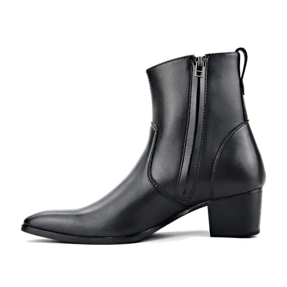 OSSTONE Men Chelsea Ankle Boots Leather Side Zip, Heel, 9.5 Retail $159