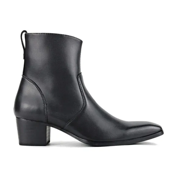 OSSTONE Men Chelsea Ankle Boots Leather Side Zip, Heel, 9.5 Retail $159