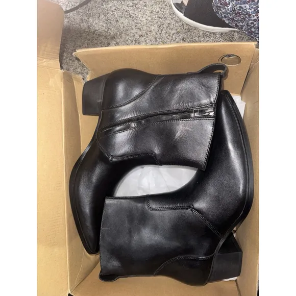 OSSTONE Men Chelsea Ankle Boots Leather Side Zip, Heel, 9.5 Retail $159