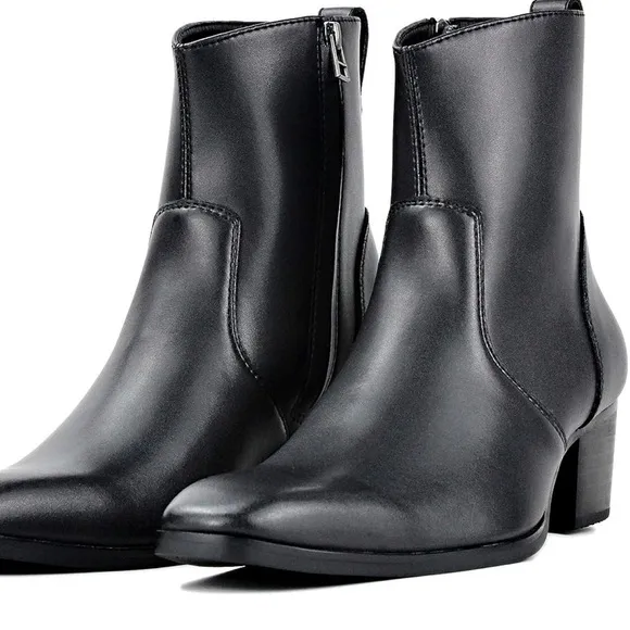 OSSTONE Men Chelsea Ankle Boots Leather Side Zip, Heel, 9.5 Retail $159