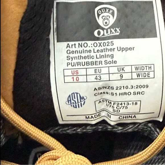 Ouxx Steel Toe Work Boots Tan Men’s Size 10 Wide ASTM F2413-18