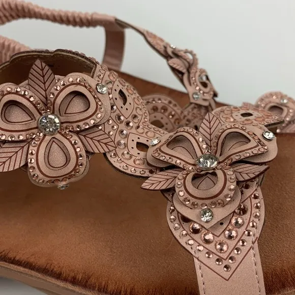 Patrizia Spring Step Rose Gold Leather Floral Sandals Size 41 (10) Enrica NWOT