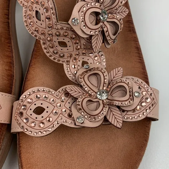 Patrizia Spring Step Rose Gold Leather Floral Sandals Size 41 (10) Enrica NWOT