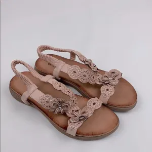 Patrizia Spring Step Rose Gold Leather Floral Sandals Size 41 (10) Enrica NWOT