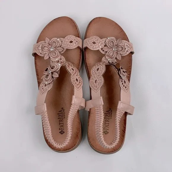 Patrizia Spring Step Rose Gold Leather Floral Sandals Size 41 (10) Enrica NWOT