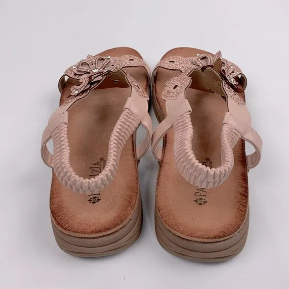 Patrizia Spring Step Rose Gold Leather Floral Sandals Size 41 (10) Enrica NWOT