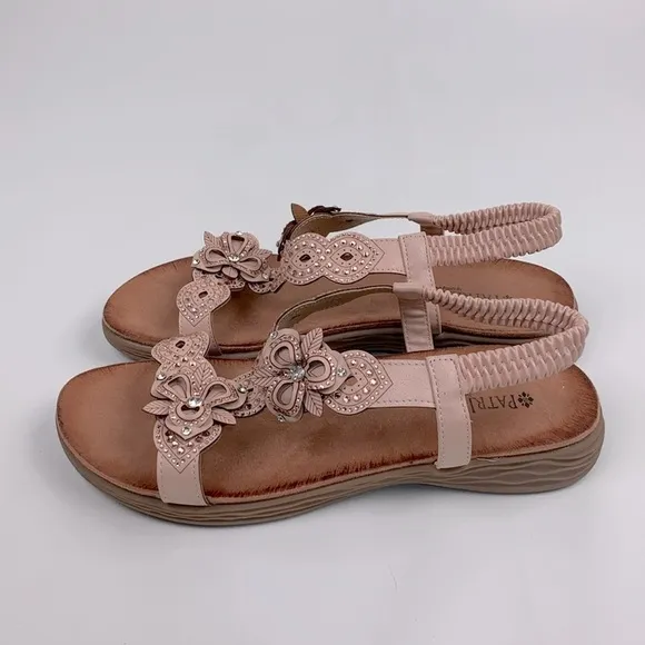 Patrizia Spring Step Rose Gold Leather Floral Sandals Size 41 (10) Enrica NWOT