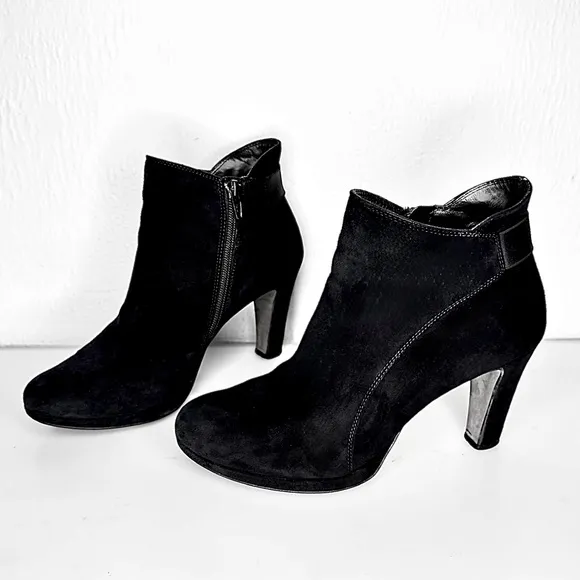 Paul Green Ankle Boots Black Velvet Suede High Heel Booties