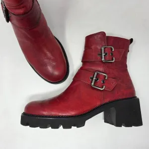 PAUL GREEN JAKE BUCKLE STRAP BOOTIE BOOTS RED LEATHER TIFA COSPLAY WOMENS 9 US