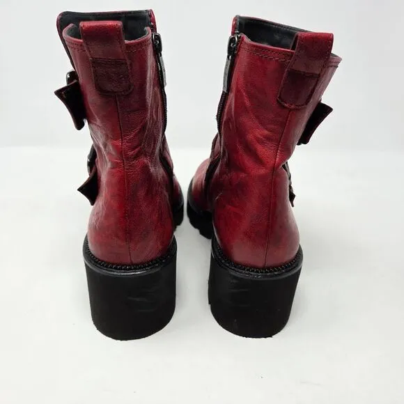 PAUL GREEN JAKE BUCKLE STRAP BOOTIE BOOTS RED LEATHER TIFA COSPLAY WOMENS 9 US