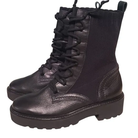 Paul Green Kaiden Combat Boots Black Leather Size 6 New Pull On